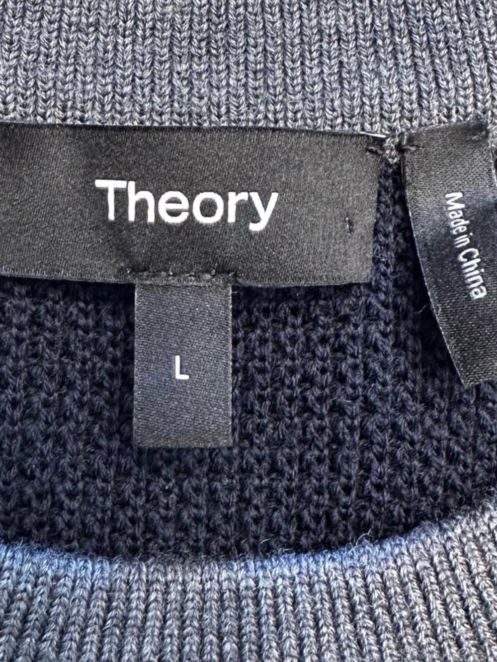 Theory Dark Navy Gray Crewneck Sweater Men’s Large NWOT - Picture 12 of 13
